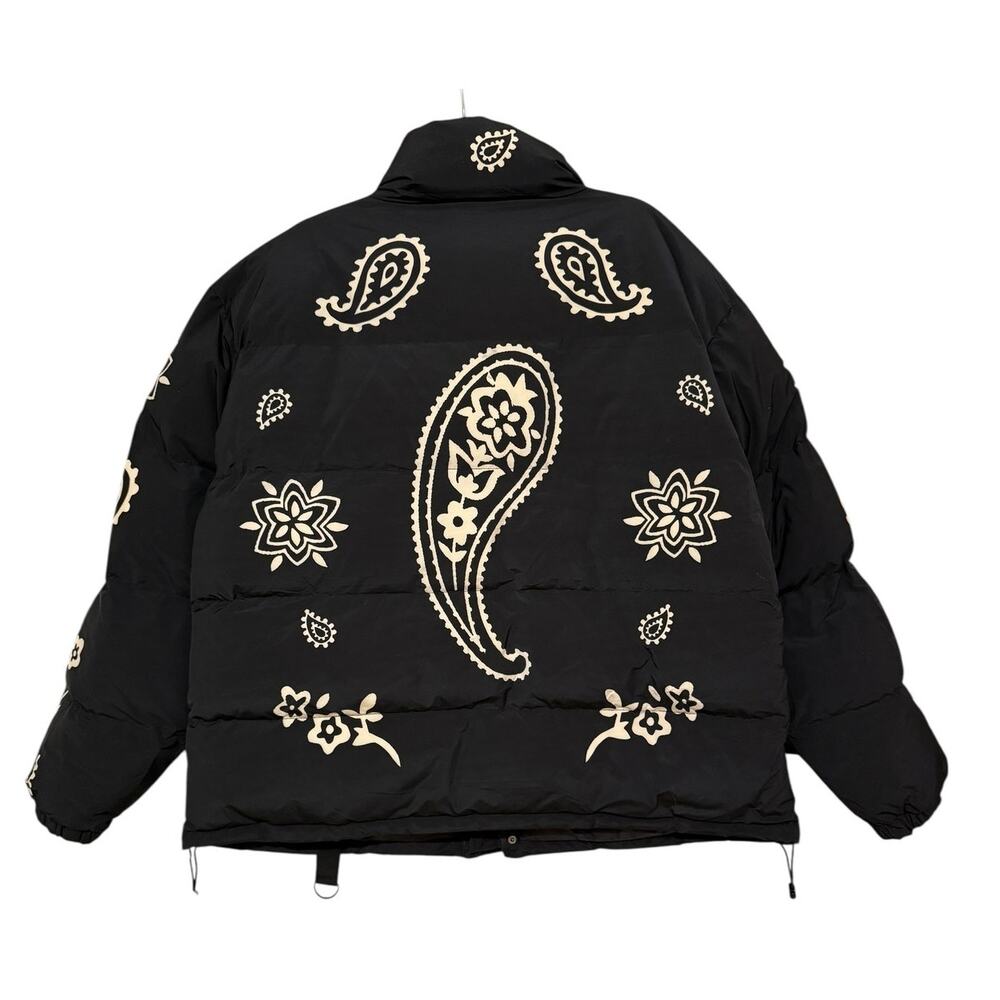 Profound Paisley Print Puffer Coat Black Cream Mens M Streetwear Statement - Picture 6 of 6